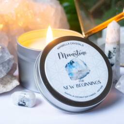 Moonstone Crystal Candle Tin Santal Coconut Scented Soy - thumbnail 2