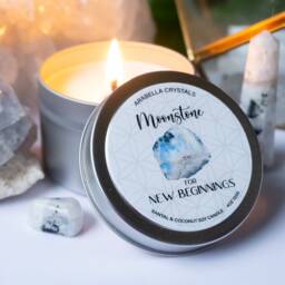 Moonstone Crystal Candle Tin Santal Coconut Scented Soy - thumbnail 3