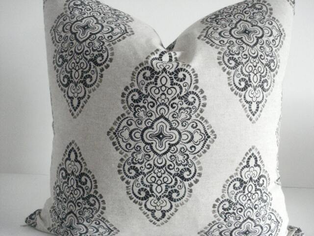 New-Both Sides - Neutral Damask Medallions -Decorative Designer Pillow Cover-Taupe-Charcoal -Natural Throw /Lumbar Pillows - image 1