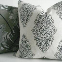 New-Both Sides - Neutral Damask Medallions -Decorative Designer Pillow Cover-Taupe-Charcoal -Natural Throw /Lumbar Pillows - thumbnail 3