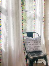 Pom Sheer Curtain Rainbow Tassel Decor - thumbnail 1