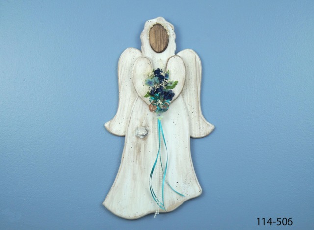 Country Wooden Angel, Distressed Wood Teal Ribbon Floral Antiqued Angel Wall Hanging, Rustic - image 1
