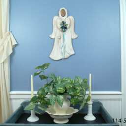 Country Wooden Angel, Distressed Wood Teal Ribbon Floral Antiqued Angel Wall Hanging, Rustic - thumbnail 2