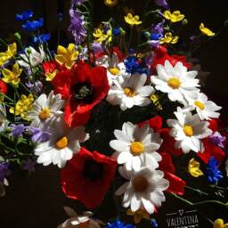 Cold Porcelain Wildflower Bouquet Handmade Chamomile, Poppy, Cornflower - thumbnail 2