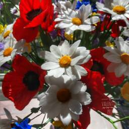 Cold Porcelain Wildflower Bouquet Handmade Chamomile, Poppy, Cornflower - thumbnail 3