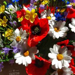 Cold Porcelain Wildflower Bouquet Handmade Chamomile, Poppy, Cornflower - thumbnail 4