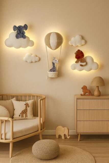 Air Balloon Safari Night Light Nursery Wall Decor Elephant Lion Giraffe - image 1