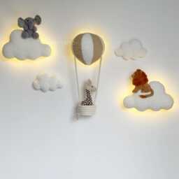 Air Balloon Safari Night Light Nursery Wall Decor Elephant Lion Giraffe - thumbnail 2