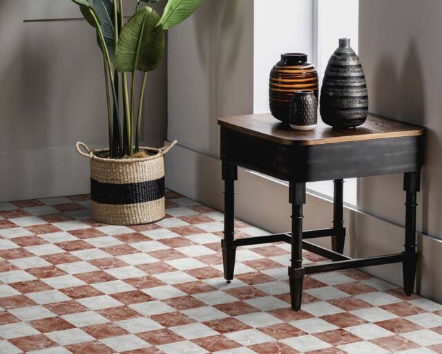 Marble Tiles Caramic Checked Vinyl Flooring, Orange Living Room Decoration, White Sheet, Square Bedroom Inspirations, Gift For Her - image 1