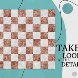 Marble Tiles Caramic Checked Vinyl Flooring, Orange Living Room Decoration, White Sheet, Square Bedroom Inspirations, Gift For Her - thumbnail 2