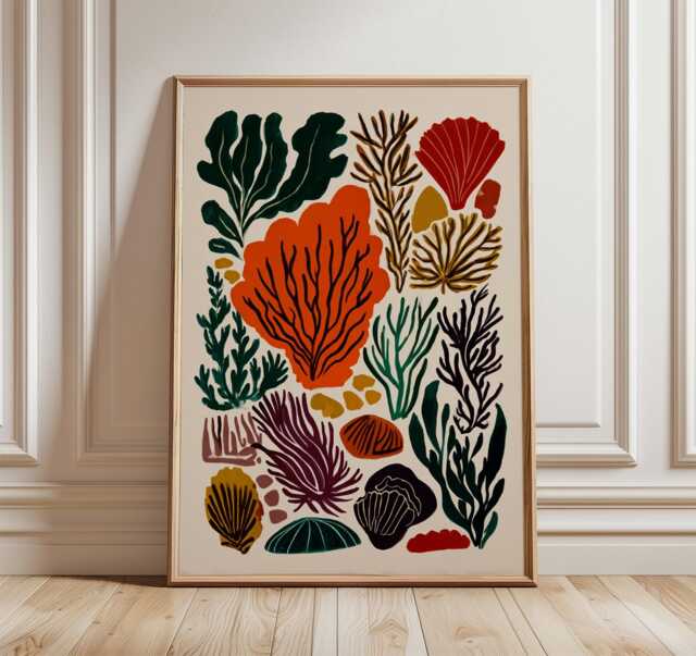 Seaweed Poster, Coastal Botanical Art Print, Colorful Ocean Wall - image 1