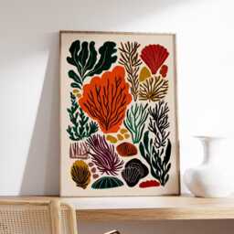 Seaweed Poster, Coastal Botanical Art Print, Colorful Ocean Wall - thumbnail 2