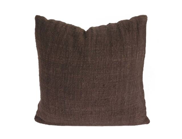 Handwoven Walnut Brown Cotton Cushion Cover, Organic Rustic Decor - 20x20 - image 1