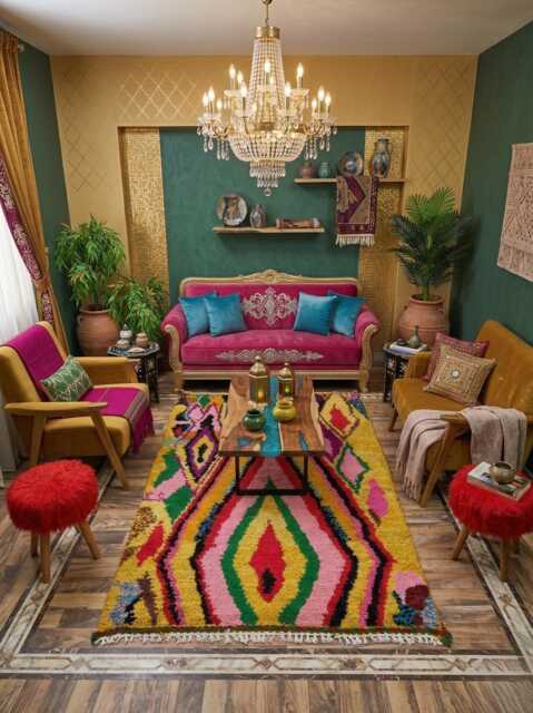 Handmade Berber Wool Rug Colorful Moroccan Bohemian Decor - image 1