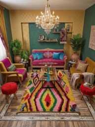 Handmade Berber Wool Rug Colorful Moroccan Bohemian Decor - thumbnail 1