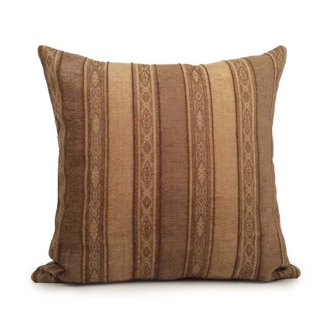 Dark Tan & Light Brown Pillow, Striped Throw Pillow Cover, Decorative Cushion Accent Velvet Blend - image 1