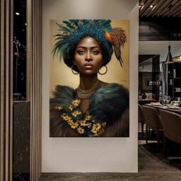 African Woman Wall Art /African Canvas Print/American Home Decor /Black Make Up - thumbnail 1