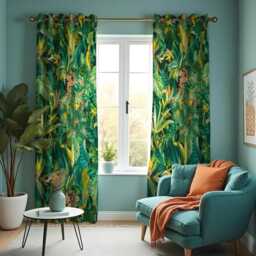 Tropical Jungle Curtains, Lush Green Botanical Drapes With Exotic Leaves & Vibrant Flowers, Bold Nature Print Window Panels - thumbnail 2