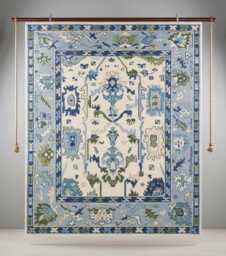 Hand-Knotted Blue Oushak Wool Rug - Traditional Turkish Design, Living Room Decor, Custom Sizes