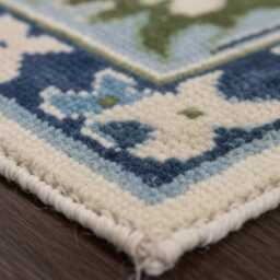 Hand-Knotted Blue Oushak Wool Rug - Traditional Turkish Design, Living Room Decor, Custom Sizes - thumbnail 3