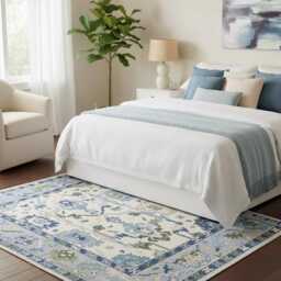 Hand-Knotted Blue Oushak Wool Rug - Traditional Turkish Design, Living Room Decor, Custom Sizes - thumbnail 2