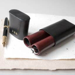 Personalized 2 Fountain Pen Case, Leather Case Two Slots, Pen Sleeve Pouch, Luxury Holder, Writing Instruments - thumbnail 1