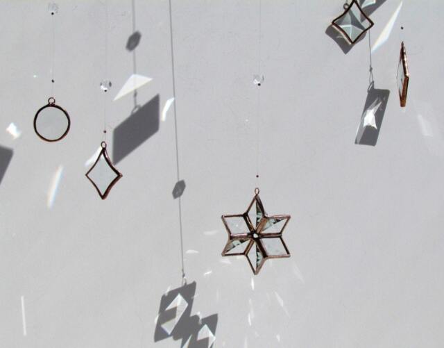 Geometric Hanging Mobile Of Glass Crystal & Copper - image 1