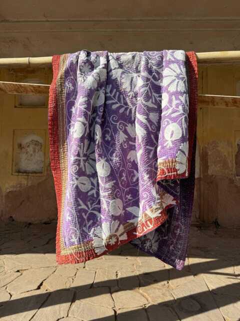 Suzani Embroidered Vintage Kantha Quilt - Hand Dyed Cotton Throw - image 1