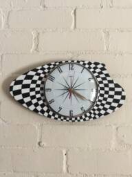 Handmade Black & White Formica Wall Clock From Royale - Midcentury French Atomic Retro Style With 1950's Design Starburst Face - thumbnail 1