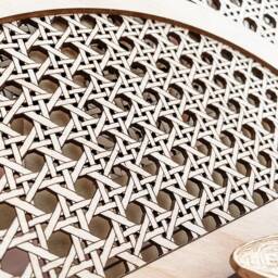 Cane Webbing Pattern Half Moon, Wood Rattan Pattern, Boho Wall Hanging Frame, Macrame Decor, Minimalist Neutral Decor - thumbnail 2