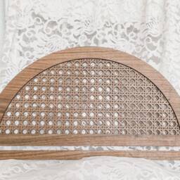 Cane Webbing Pattern Half Moon, Wood Rattan Pattern, Boho Wall Hanging Frame, Macrame Decor, Minimalist Neutral Decor - thumbnail 4