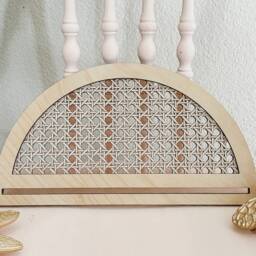 Cane Webbing Pattern Half Moon, Wood Rattan Pattern, Boho Wall Hanging Frame, Macrame Decor, Minimalist Neutral Decor - thumbnail 3