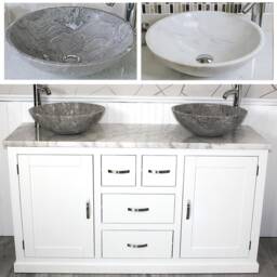 Bathroom Vanity Unit - White Painted With Marble Top & Stone Bowl 603Pwmsbc - thumbnail 1