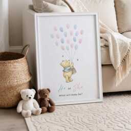 Winnie The Pooh Gender Reveal Print - He Or She Fingerprint Tree Alternative Guestbook New Baby Keepsake Shower Game - Print Only - thumbnail 3