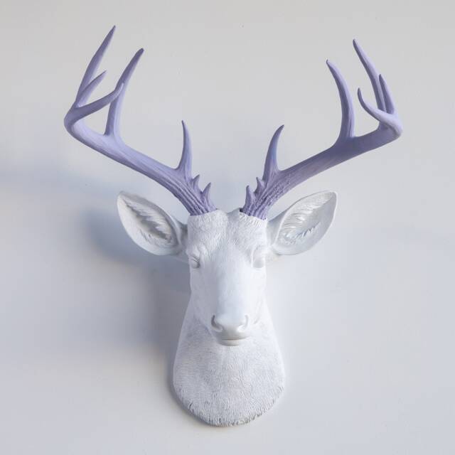 Faux Taxidermy Large Deer Head Wall Mount - Decor White & Lavender Nd0123 - image 1