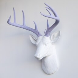 Faux Taxidermy Large Deer Head Wall Mount - Decor White & Lavender Nd0123 - thumbnail 2