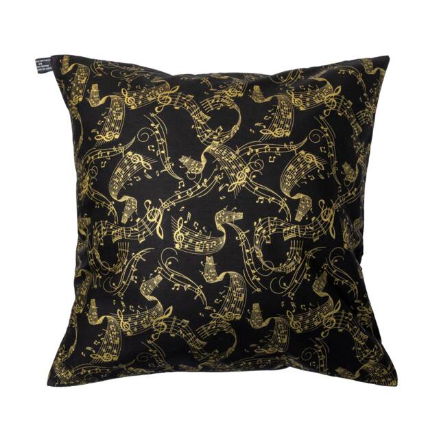 Great Fabric With Flowing Music Bars in Gold On Black Fabric, Cushion Cover Fits 18