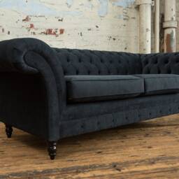 British Handmade 3 Seater Charcoal Grey Textured Velvet Fabric Chesterfield Sofa - thumbnail 2