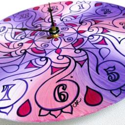 Grape Smoothie Purple Mandala Record Clock - Psychedelic Geometric Eco Friendly Bohemian Home Decor Made From Recycled Vinyl - thumbnail 2