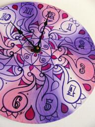 Grape Smoothie Purple Mandala Record Clock - Psychedelic Geometric Eco Friendly Bohemian Home Decor Made From Recycled Vinyl - thumbnail 1