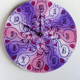 Grape Smoothie Purple Mandala Record Clock - Psychedelic Geometric Eco Friendly Bohemian Home Decor Made From Recycled Vinyl - thumbnail 3