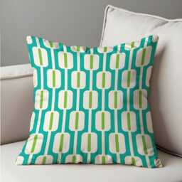Teal Mid Century Cushion Cover, Retro Geometric Pillow Case, Green Modern Throw Case For Sofa Decor - thumbnail 4