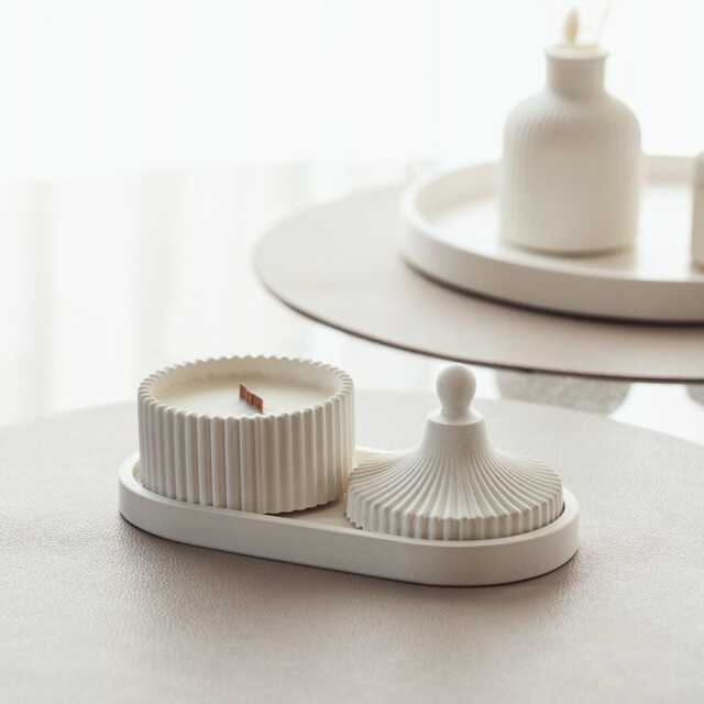 Scented Candle & Tray Set Handmade Coconut Wax, Aroma Oils & Wooden Wick - image 1