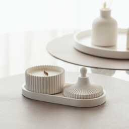 Scented Candle & Tray Set Handmade Coconut Wax, Aroma Oils & Wooden Wick - thumbnail 1