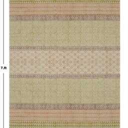 Olive Green Block Print Cotton Rug - Farmhouse Kilim Style - thumbnail 3