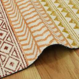 Olive Green Block Print Cotton Rug - Farmhouse Kilim Style - thumbnail 2