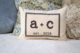 Personalized Couples Pillow, 2nd Personalized Cotton Anniversary, Christmas, Wedding Gift Pillow With Date Feather Hen - thumbnail 1