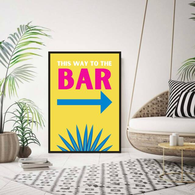 Bar Decor For Home Bar, Wall Decor, Cocktail Prints, This Way To The Colourful Summer Posters - image 1