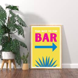 Bar Decor For Home Bar, Wall Decor, Cocktail Prints, This Way To The Colourful Summer Posters - thumbnail 3