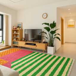 Colorful Moroccan Wool Rug, Burnt Taupe Berber Shag, Handmade - thumbnail 2